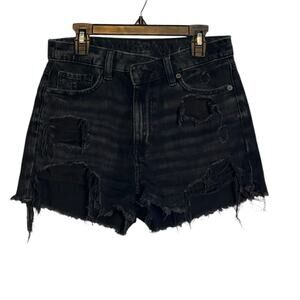American Eagle black denim ripped distressed cut off shorts size 00